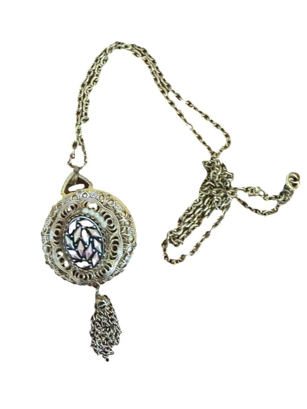 Vintage Swiss Lucerne Pendant/Pocket Watch, Ornate Swirl Design, Iridescent Ston